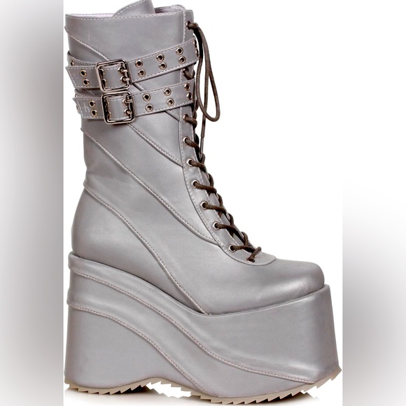Ellie Silver Buckle Platform Boots Club Kid Boots Goth Boots size 12